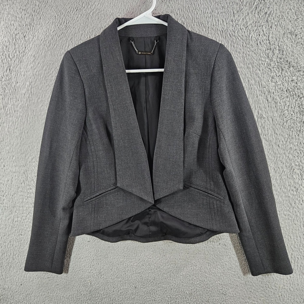 Trina Turk Womens Gray Open Front Cropped Blazer Jacket Size 4